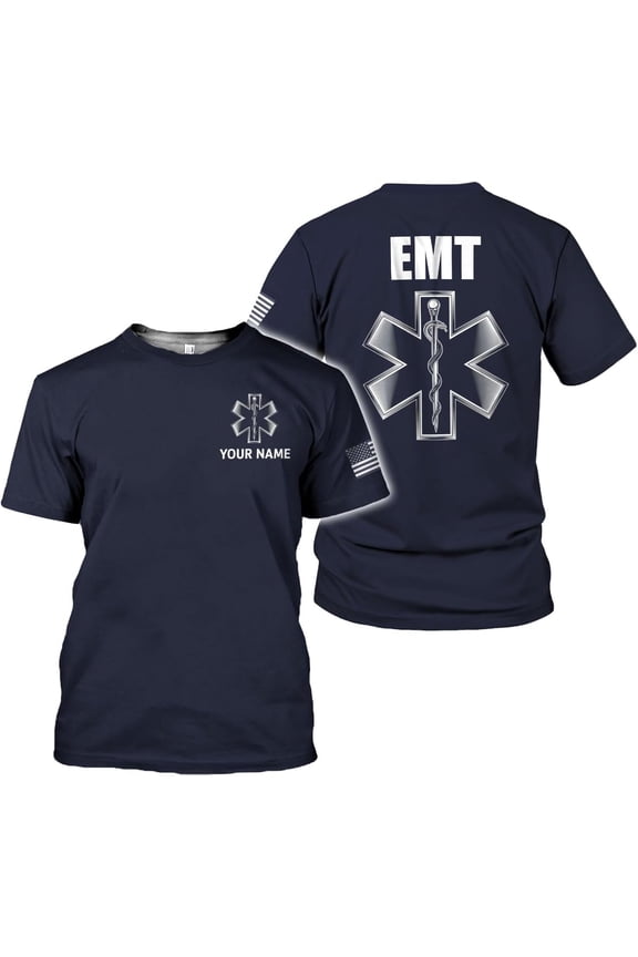 Personalized EMT Shirt, EMS Shirt, Customized EMS Shirts,EMT Paramedic Uniform Emergency Medical Technician Shirts (Blue, S)