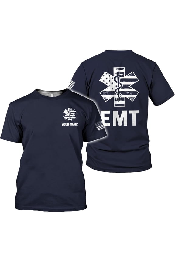 Personalized EMT Shirt, EMS Shirt, Customized EMS Shirts,EMT Paramedic Uniform Emergency Medical Technician Shirts (Blue, XL)