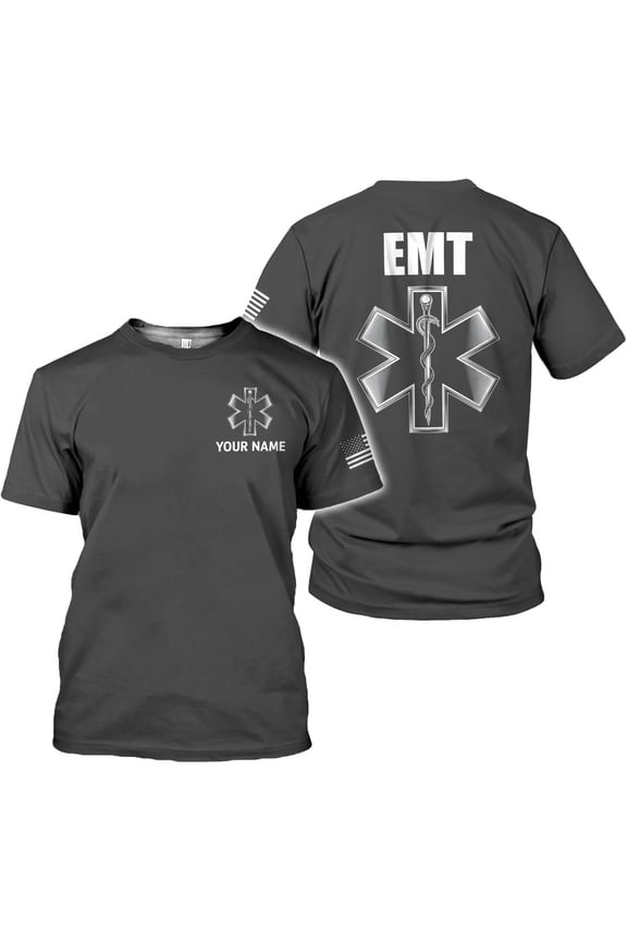 Personalized EMT Shirt, EMS Shirt, Customized EMS Shirts,EMT Paramedic Uniform Emergency Medical Technician Shirts (Grey, 3XL)