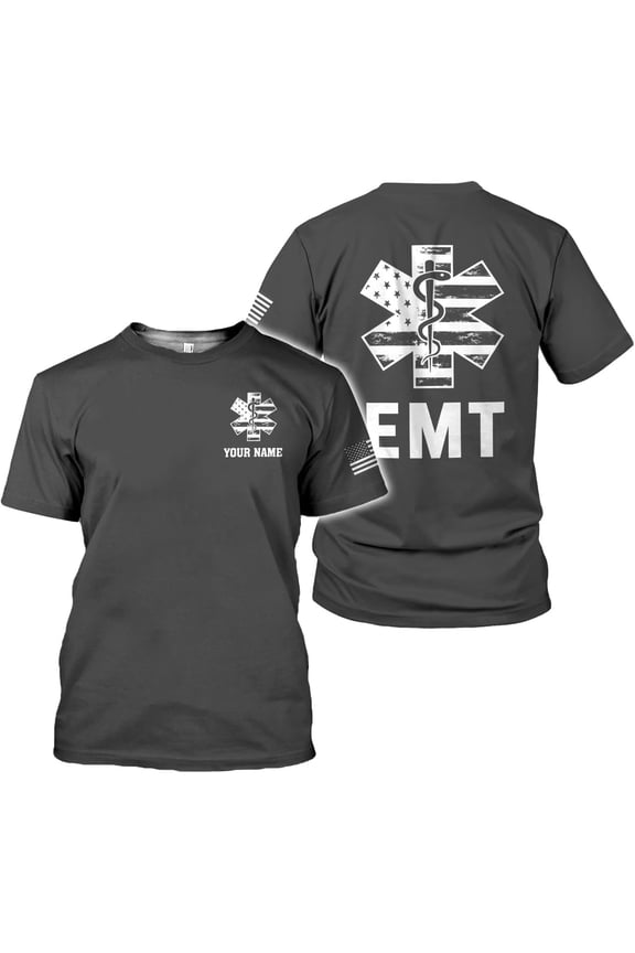 Personalized EMT Shirt, EMS Shirt, Customized EMS Shirts,EMT Paramedic Uniform Emergency Medical Technician Shirts (Grey, S)