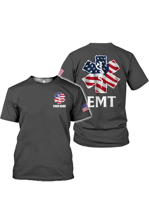 Personalized EMT Shirt, EMS Shirt, Customized EMS Shirts,EMT Paramedic Uniform Emergency Medical Technician Shirts (Grey, S)