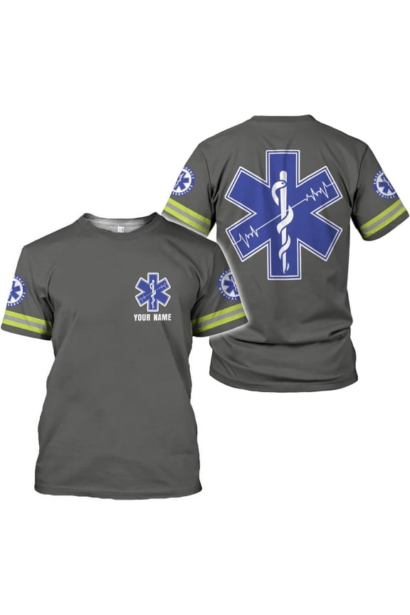 Personalized EMT Shirt, EMS Shirt, Customized EMS Shirts,EMT Paramedic Uniform Emergency Medical Technician Shirts (Grey, S)