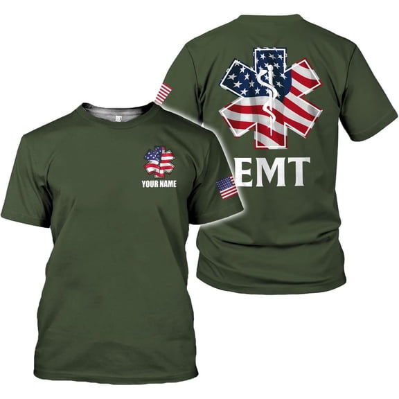 Personalized EMT Shirt, EMS Shirt, Customized EMS Shirts,EMT Paramedic Uniform Emergency Medical Technician Shirts (Moss, L)