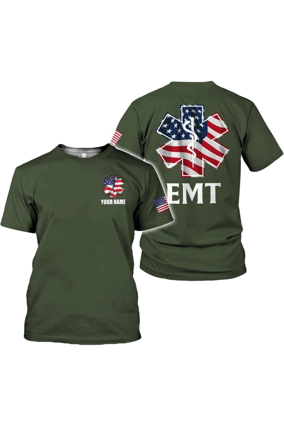 Personalized EMT Shirt, EMS Shirt, Customized EMS Shirts,EMT Paramedic Uniform Emergency Medical Technician Shirts (Moss, S)