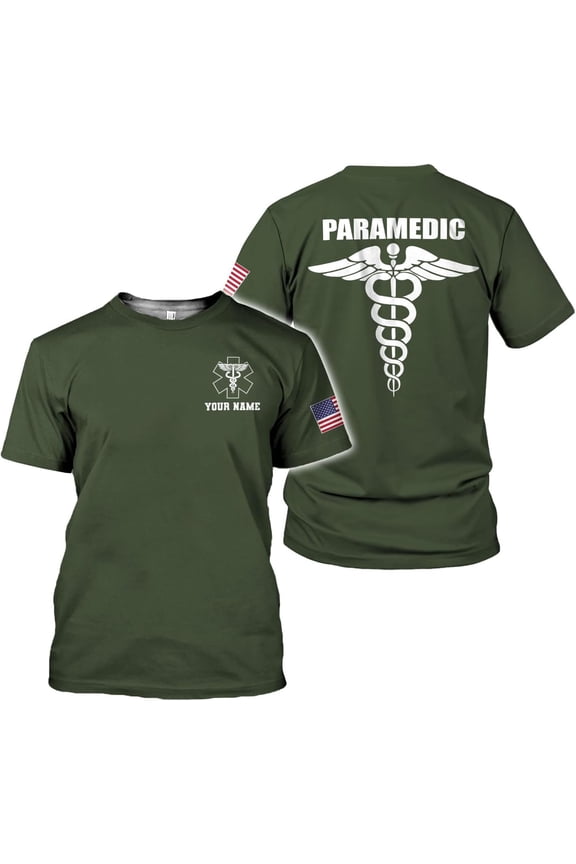 Personalized EMT Shirt, EMS Shirt, Customized EMS Shirts,EMT Paramedic Uniform Emergency Medical Technician Shirts (Moss, S)