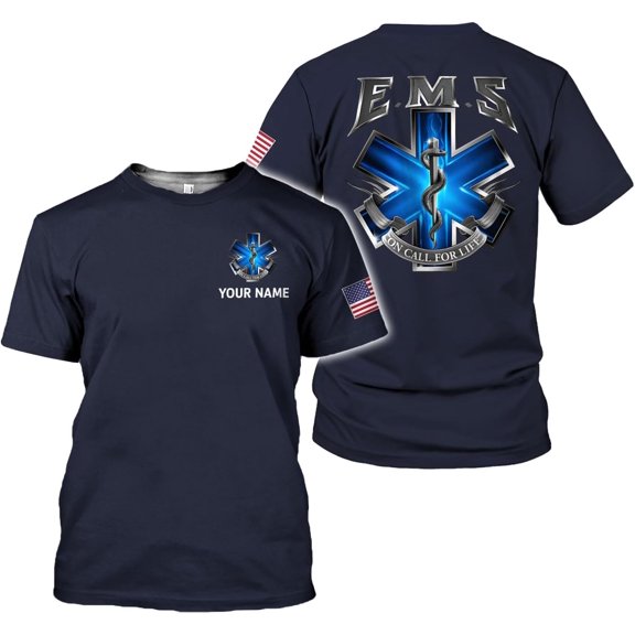 Personalized EMT Shirt, EMS Shirt, Customized EMS Shirts,EMT Paramedic Uniform Emergency Medical Technician Shirts (Navy, M)