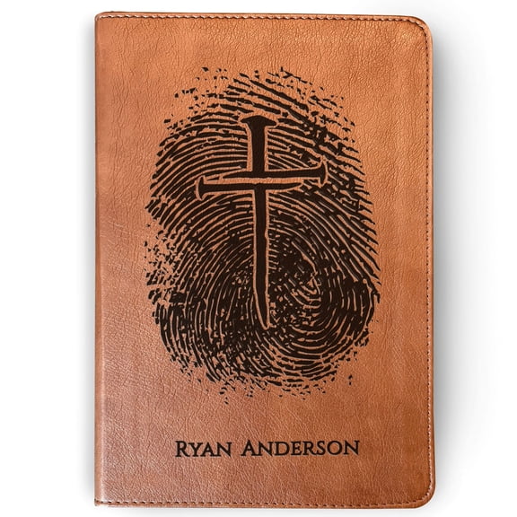 Personalized ESV RVR Parallel Bible, Custom Fingerprint & Cross Design with Name Engraved, Bilingual Bible, Gift for Baptism, Wedding