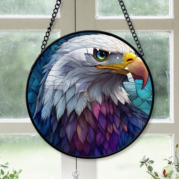 Personalized Eagle Head Stained Glass Suncatcher Artistic Window Hanging, Eagle Head 78 Hand-Painted Glass Panel Wall Home Decor, Eagle Head Garden Decor yJeJhx (Eagle Head 7)