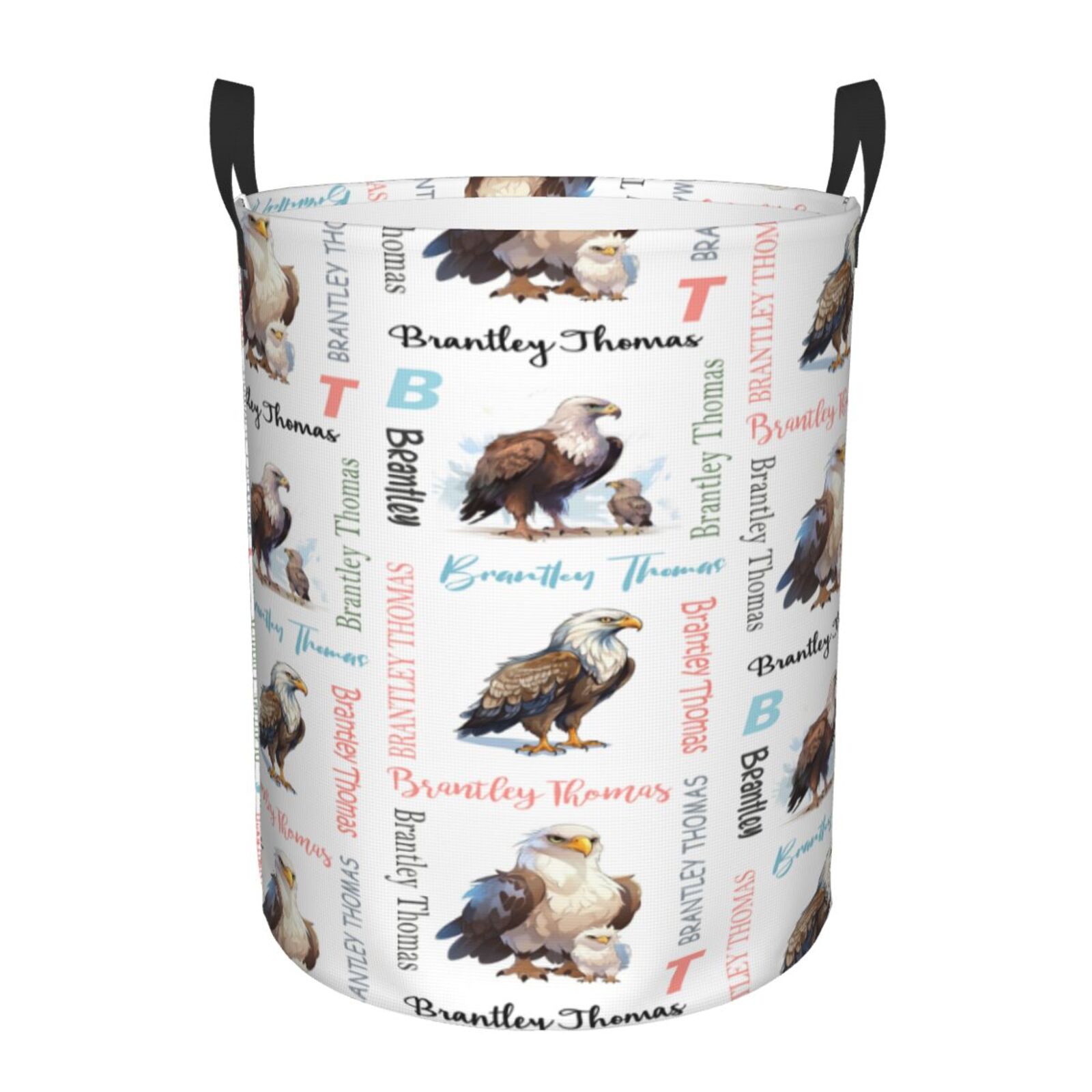 Personalized Eagle Nursery Baby Hamper with Name Round Laundry Hamper Basket Baby Nursery Hamper Custom Organizers Collapsible Hamper for Boy Girl Baby Gift Baskets