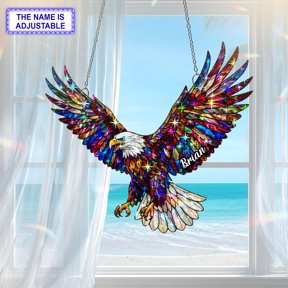 Personalized Eagle Wings Spread Acrylic Suncatcher, Custom Name Holographic Window Hanging Decor, Bird Lover Gift