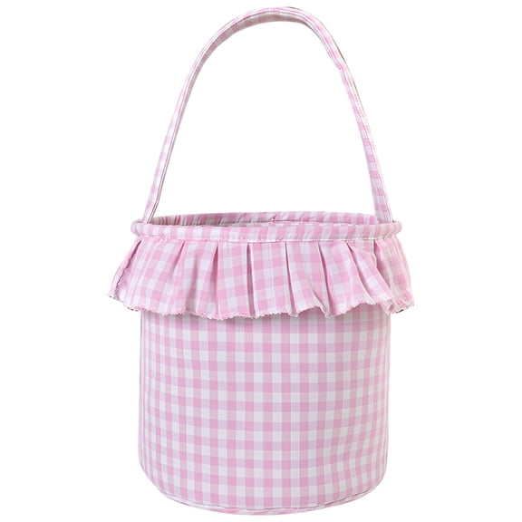 Personalized Easter Basket, 9.8 X 8.7 In Gingham Fabric Nursery Storage Basket, Ruffled Edge, Custom Name & Embroidery, Multi-Use Bunny Basket