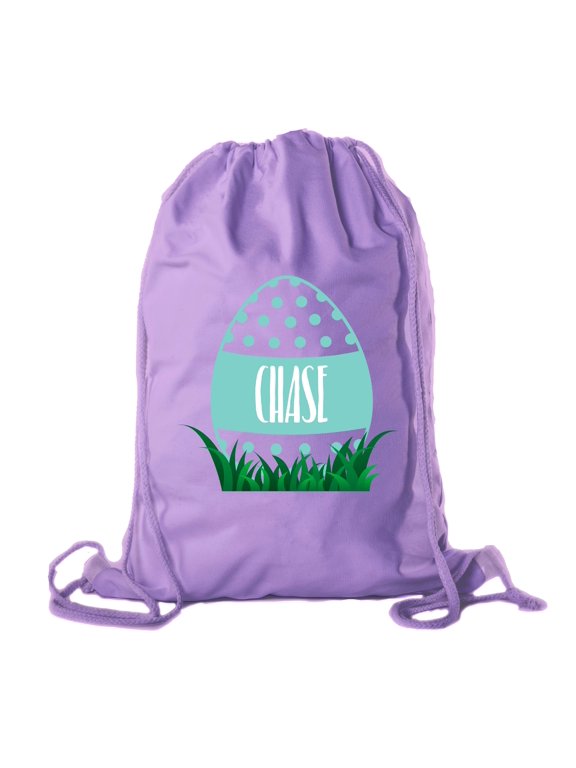 Personalized Easter Basket Bags, Cotton Drawstring Backpacks Custom Easter Bags - Dots Egg