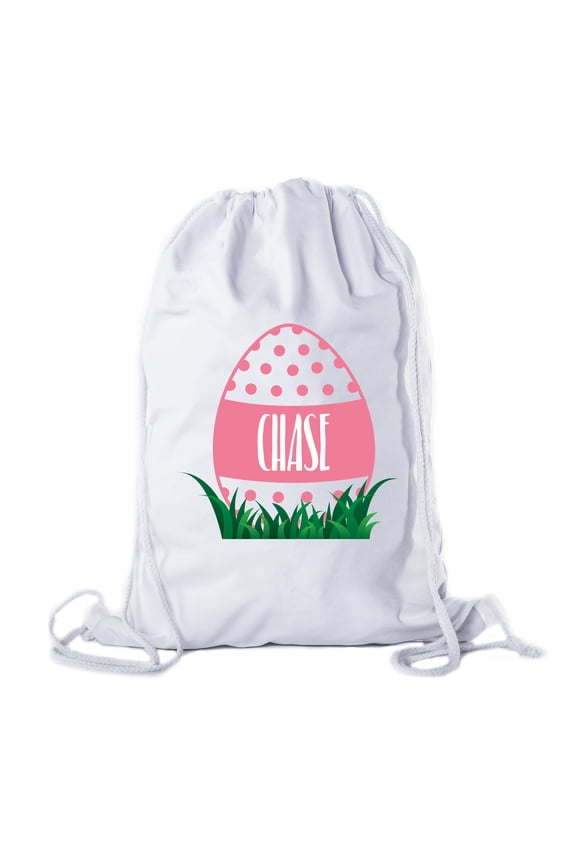 Personalized Easter Basket Bags, Cotton Drawstring Backpacks Custom Easter Bags - Dots Egg