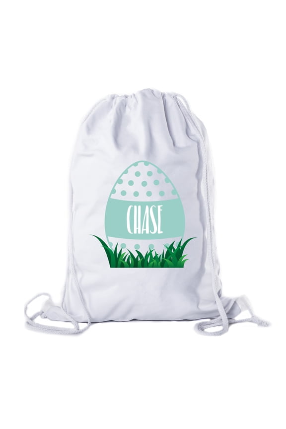 Personalized Easter Basket Bags, Cotton Drawstring Backpacks Custom Easter Bags - Dots Egg