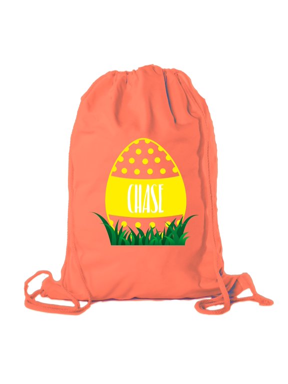 Personalized Easter Basket Bags, Cotton Drawstring Backpacks Custom Easter Bags - Dots Egg