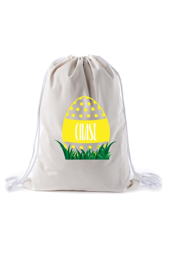 Personalized Easter Basket Bags, Cotton Drawstring Backpacks Custom Easter Bags - Dots Egg