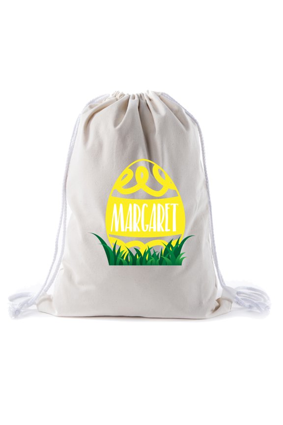 Personalized Easter Basket Bags, Cotton Drawstring Backpacks Custom Easter Bags - Swirly Egg