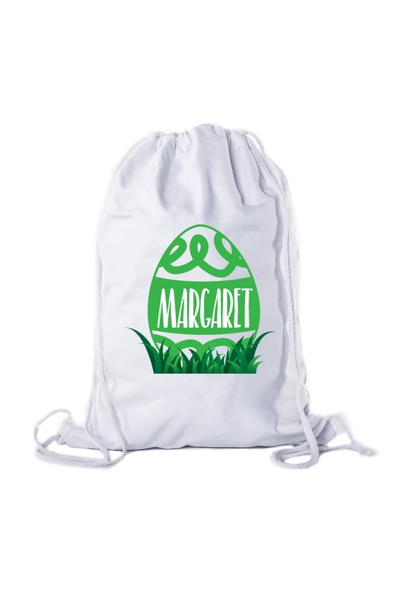 Personalized Easter Basket Bags, Cotton Drawstring Backpacks Custom Easter Bags - Swirly Egg