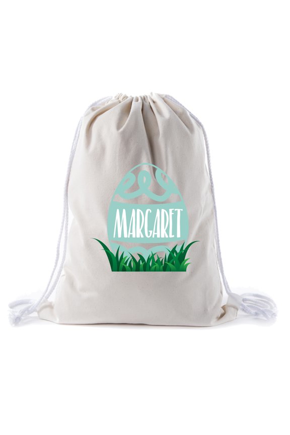 Personalized Easter Basket Bags, Cotton Drawstring Backpacks Custom Easter Bags - Swirly Egg