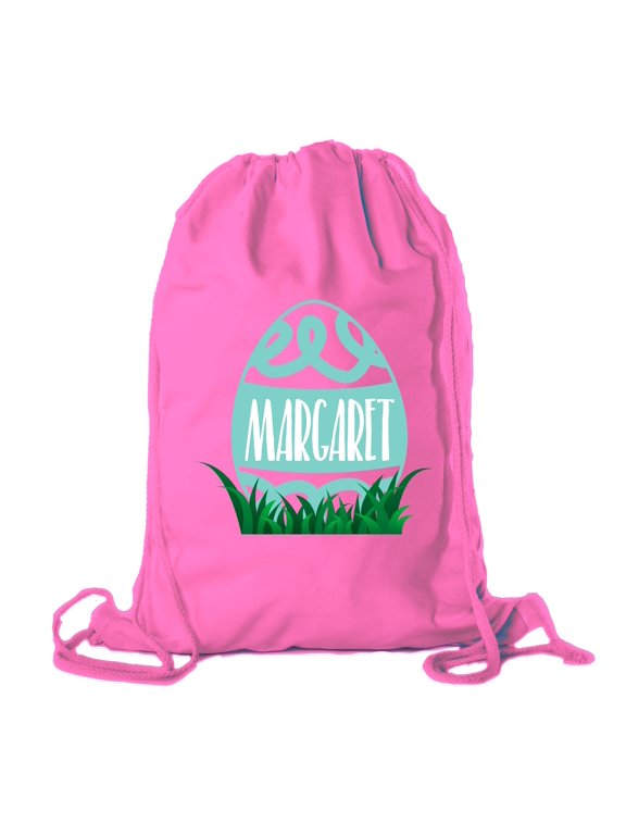 Personalized Easter Basket Bags, Cotton Drawstring Backpacks Custom Easter Bags - Swirly Egg