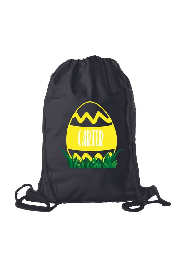 Personalized Easter Basket Bags, Cotton Drawstring Backpacks Custom Easter Bags - Zig Zag Egg