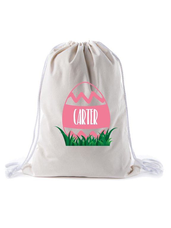 Personalized Easter Basket Bags, Cotton Drawstring Backpacks Custom Easter Bags - Zig Zag Egg