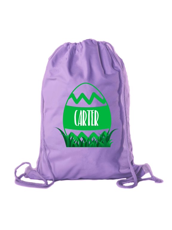 Personalized Easter Basket Bags, Cotton Drawstring Backpacks Custom Easter Bags - Zig Zag Egg