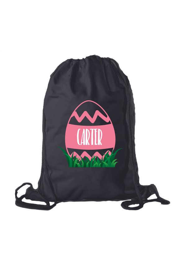 Personalized Easter Basket Bags, Cotton Drawstring Backpacks Custom Easter Bags - Zig Zag Egg