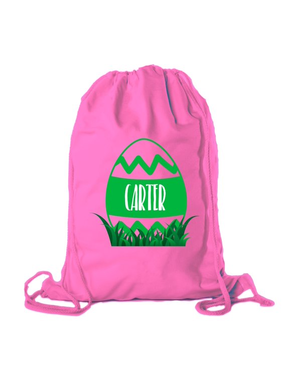 Personalized Easter Basket Bags, Cotton Drawstring Backpacks Custom Easter Bags - Zig Zag Egg