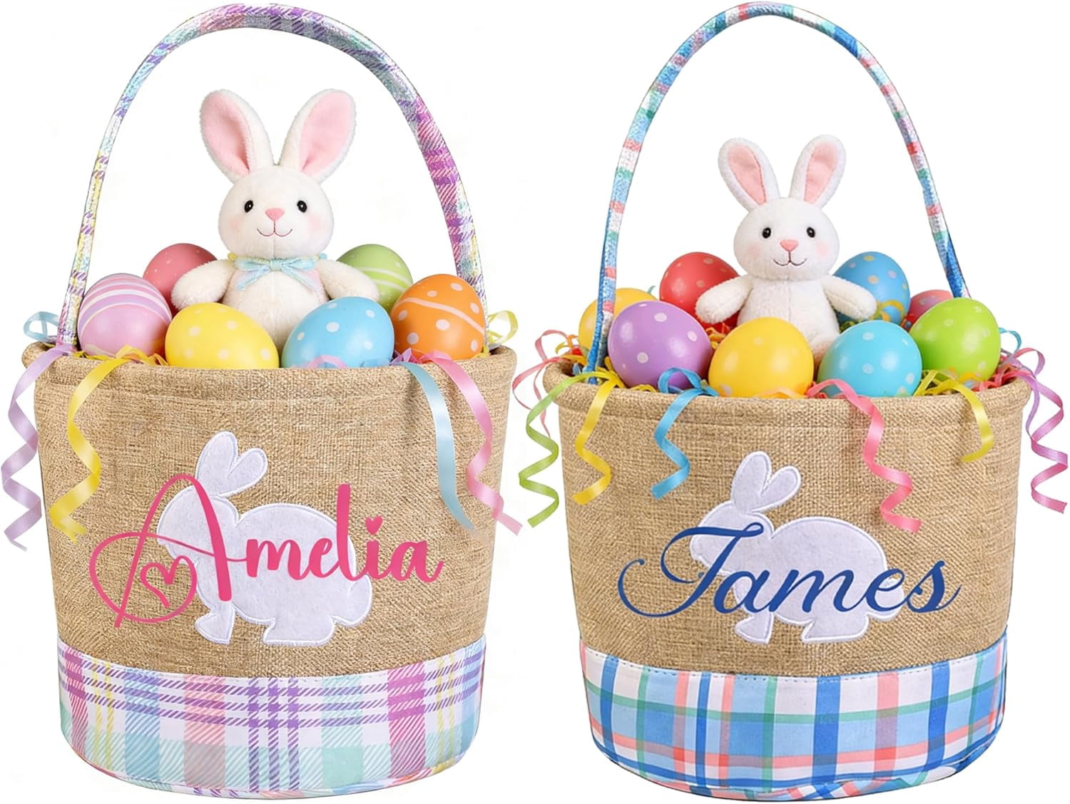 Personalized Easter Basket For Kids, Custom Name Embroidered Bunny Storage Bucket, Rabbit Egg Hunt Tote Bag, Handmade Decor, Baby Shower Birthday Gift