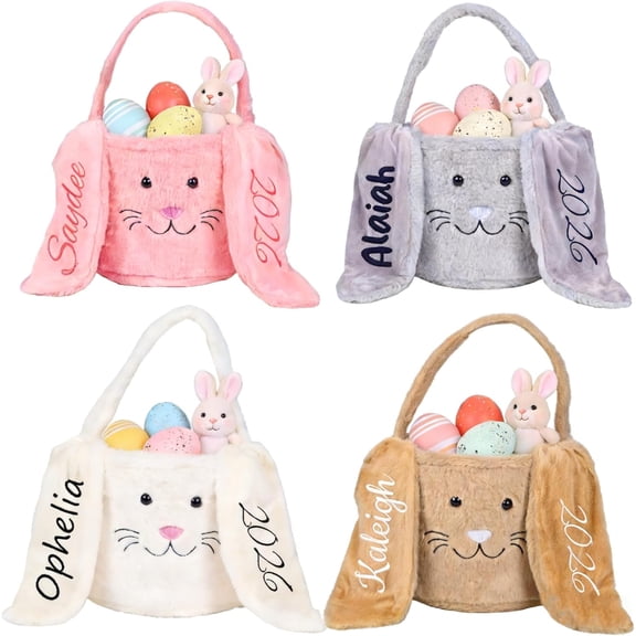 Personalized Easter Bunny Basket With Custom Name, Egg Collection And Storage Basket, Lightweight Durable Fabric, For Boys Girls, Diaper Caddy Organizer, Birthday Gift