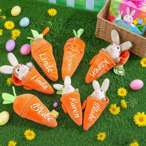 Personalized Easter Carrot Plush with Bunny - Custom Name Embroidered Decor - Spring Surprise Gift