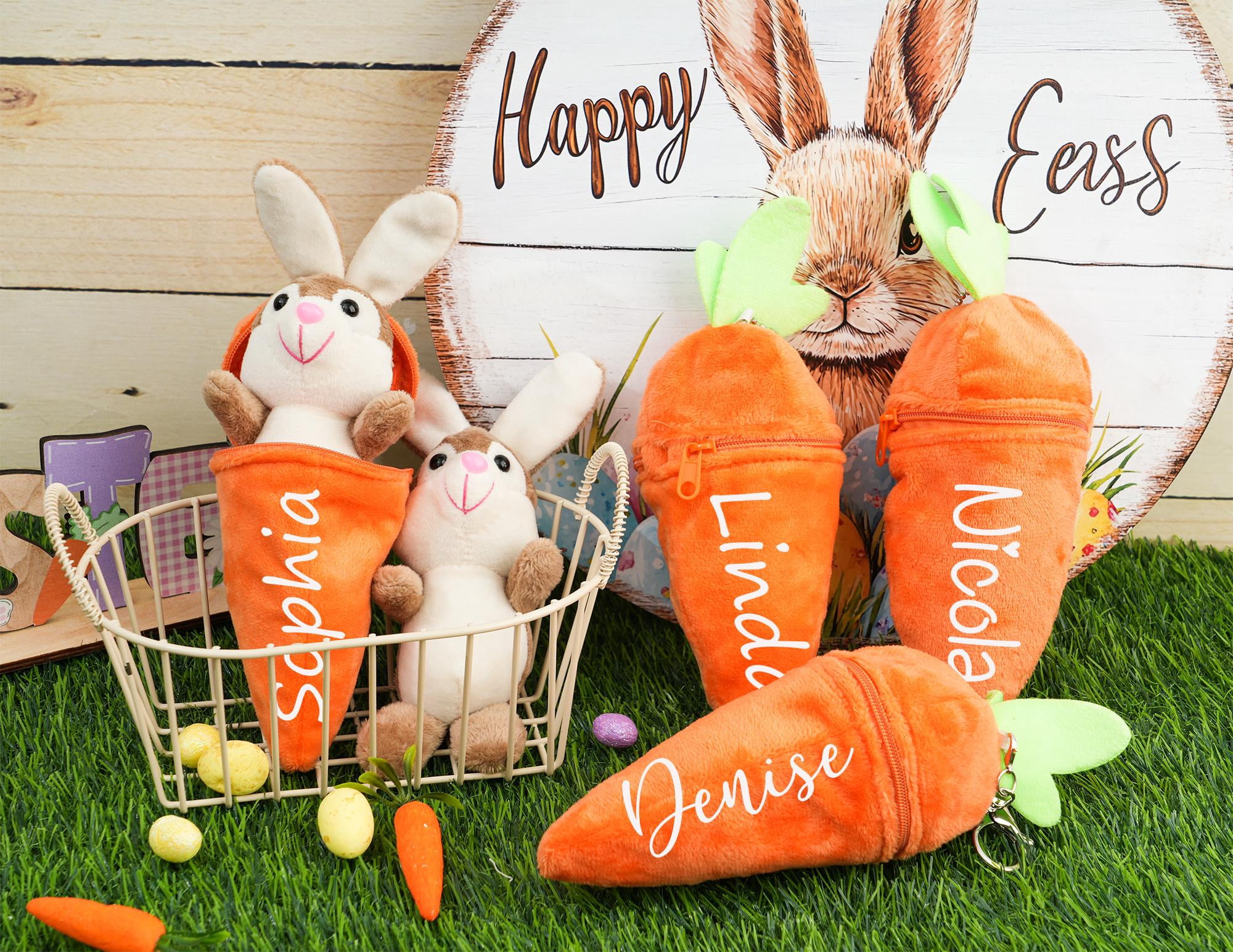 Personalized Easter Carrot with Plush Bunny: Custom Name Spring Holiday Gift