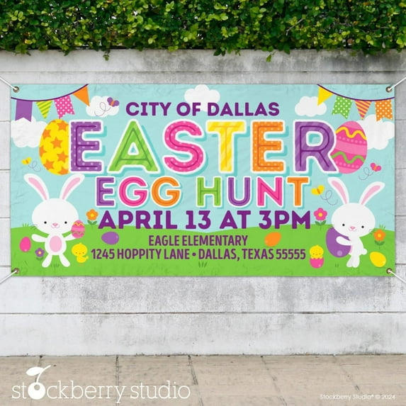 Personalized Easter Egg Hunt Vinyl Banner – Custom Spring Celebration Sign for Outdoor Events