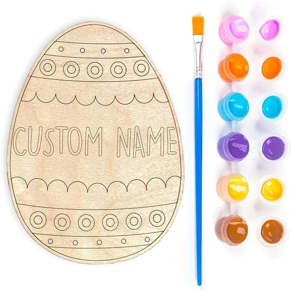 Personalized Easter Egg Painting Kit,Custom Wooden Egg with Kid’s Name,DIY Easter Craft Set for Basket Stuffers, Gift for Family or Grandchilds,Holiday Party Decoration (Set of 5 Egg)