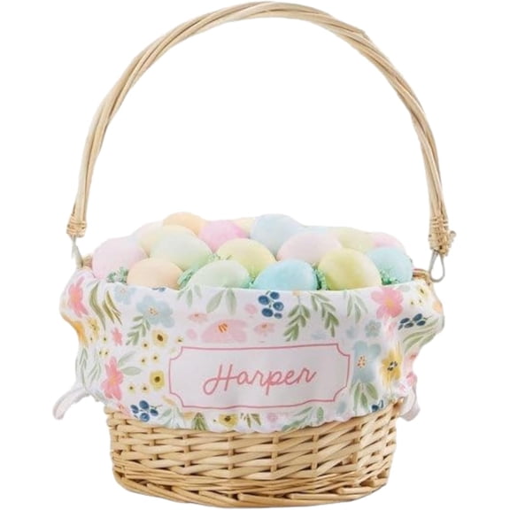 Personalized Easter Flower Basket For Kids, Custom Name Woven Storage Basket, Decorative Holiday Gift Container, Multicolor Bunny Design
