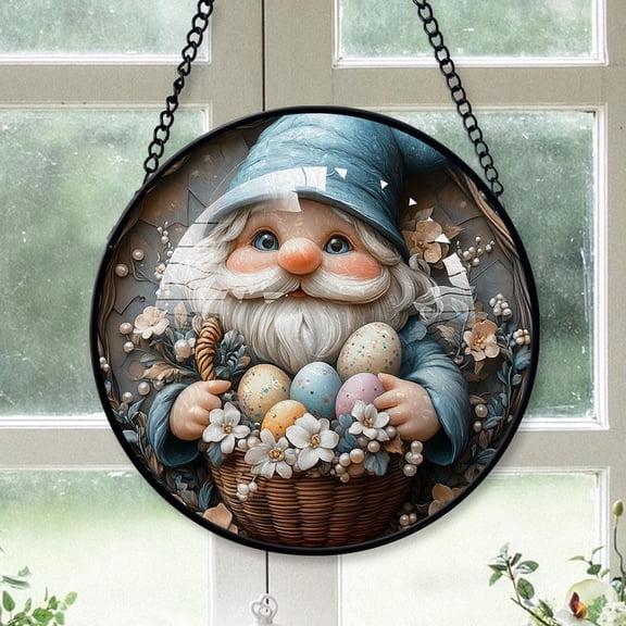 Personalized Easter Gnome Suncatcher Stained Glass, Easter Gnome Stained Glass Window Hanging Easter Gnome Sun Catchers Indoor Window Décor XDLPeW (Easter Gnome 3)