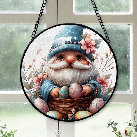 Personalized Easter Gnome Suncatcher Stained Glass Suncatchers, Easter Gnome Ornament for Sun Catcher Indoor Window, Easter Gnome Painted Glass Panel Dcor WL09vx (Easter Gnome 1)