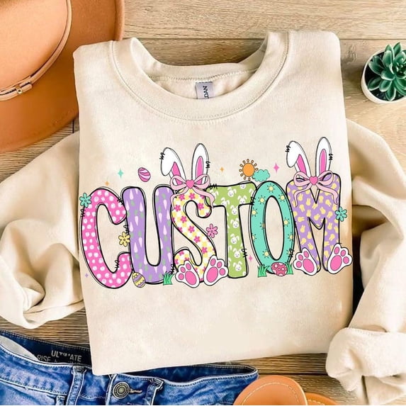 Personalized Easter Mama Sweatshirt, Custom Name Pastel Spring Crewneck, Cute Coquette Gift Shirt