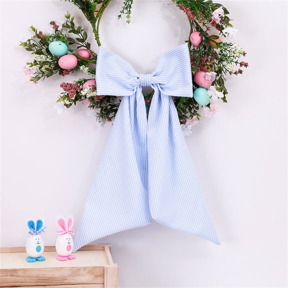 Personalized Easter Ribbon Bow, Custom Embroidered Seersucker Basket Sash, Wreath Bow for Front Door, Spring Home Decor, Easter Basket Accessory