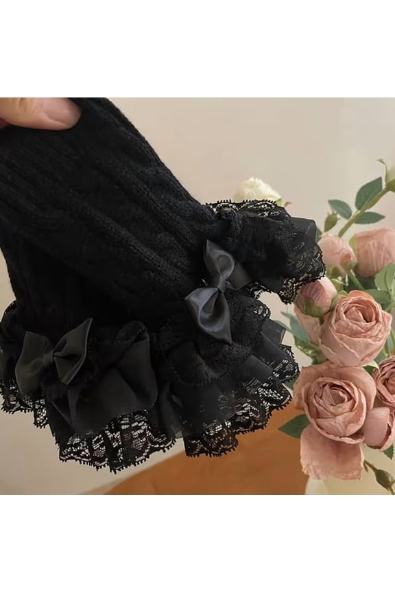 Personalized Elegant Lace-Decorated Knitted Gloves - Chic Winter Accessory for All Hand Sizes