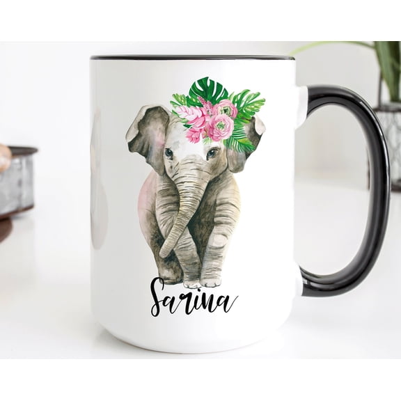 Personalized Elephant Mug Floral Crown Custom Name