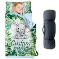 thumbnail image 1 of Personalized Elephant Nap Mat for Toddlers, Custom Jungle Leaves Sleeping Bag with Nap Blanket, Roll Up Safari Nap Mat for Preschool or Daycare(Cushions + Pillows22.5"x55"+Blanket size: 33.5" x 45"), 1 of 8