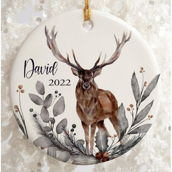Personalized Elk Porcelain Ornament – Realistic Deer, Hunter Gift