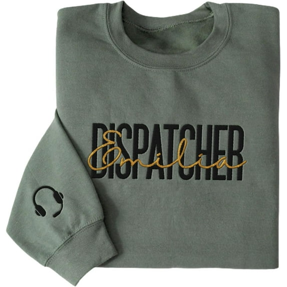 Personalized Embroidered Dispatcher 911 Sweatshirt, Pulse Dispatch Embroider Hoodie, Thin Gold Line 911 (Green, M)