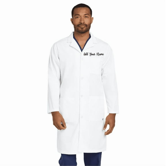 Personalized Embroidered Long Lab Coat for Men Add Your Name Text Custom Medical Laboratory Coat (White-3XL)