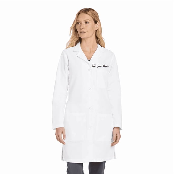 Personalized Embroidered Long Lab Coat for Women Add Your Name Text Custom Medical Laboratory Coat (White-3XL)