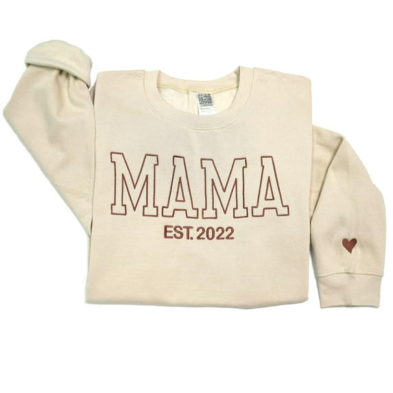 Personalized Embroidered Mama EST Sweatshirt For Women, Custom Gifts for Mother's Day Chirstmas Birthday for Mama