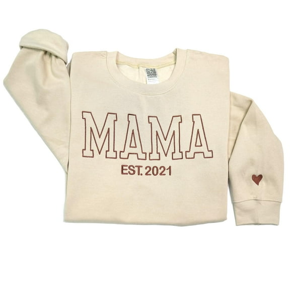 Personalized Embroidered Mama EST Sweatshirt For Women, Custom Gifts for Mother's Day Chirstmas Birthday for Mama