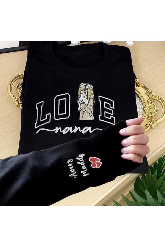 Personalized Embroidered Nana Photo Portrait Sweatshirt with Kids Names on Sleeve Love Gifts for Nana Mom Mother's Day